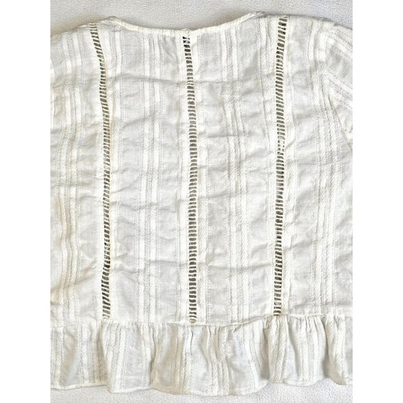 Harper & Me Womens Open Front Wrap Top White Striped Ruffle Hem - Picture 8 of 8